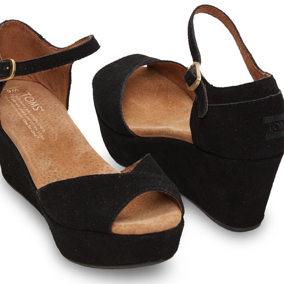Toms Shoes - TOMS Black Suede Platform Wedges